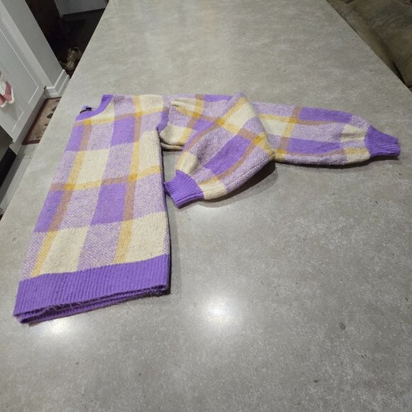 VERO MODA Women’s Plaid Puff Long Sleeves Sweater Lilac/Gold/Cream - Sze Medium - Picture 5 of 11